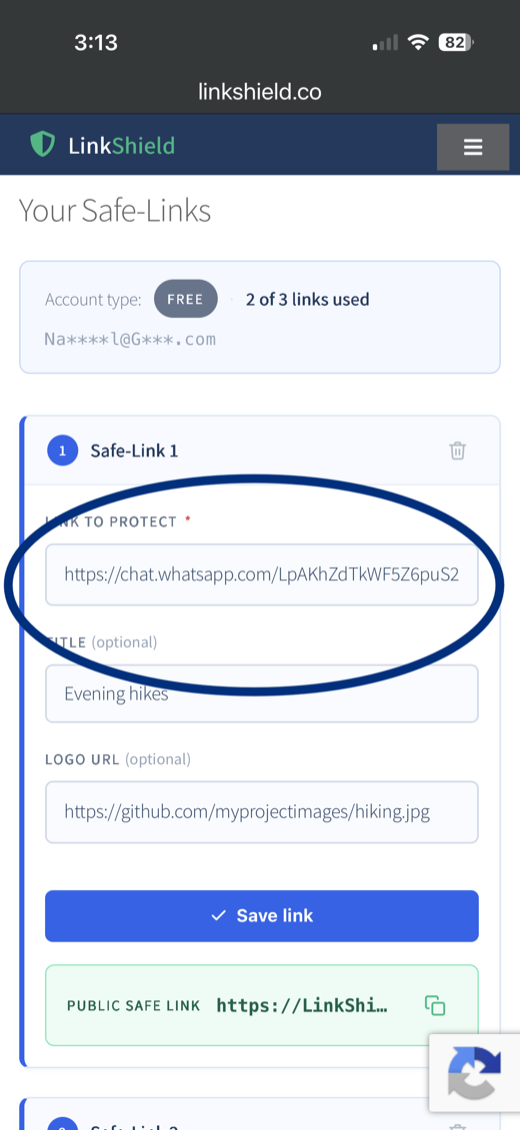 Dashboard form for adding a link, title, and logo